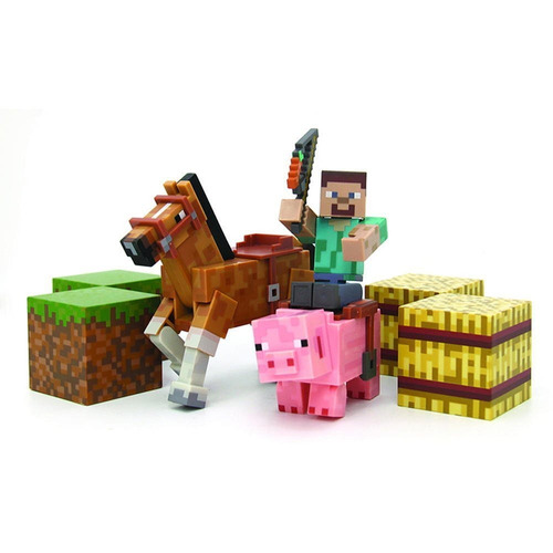 Minecraft Figuras Combo Steve Caballo Cerdo Monturas Y Mas