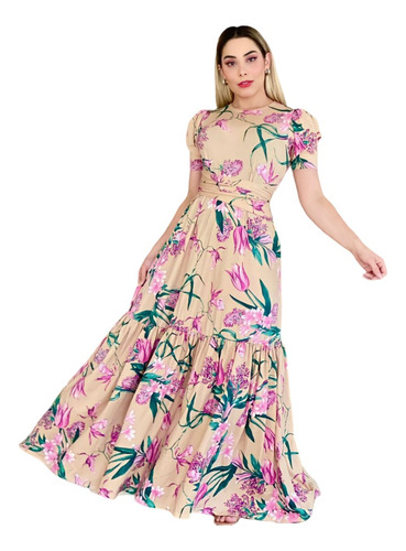 Imagem 5 de 5 de Vestido Longo Multiuso Balada Verão Cinturado Estampas Linda