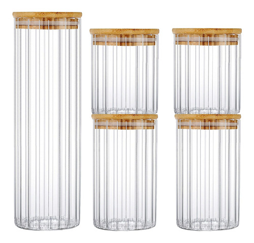 Glass Storage Jars Set Of 5, Decorative Coffee Bar Canister 