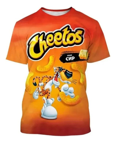 Camiseta Neutra Manga Curta Com Estampa 3d Cheetos