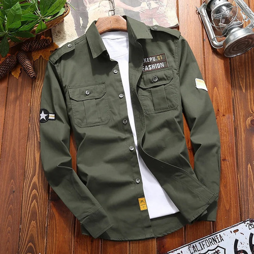 Camisas Para Hombre, Camisa Militar De Algodón, Chaqueta Cas