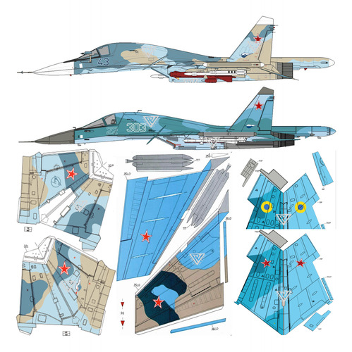 Sukhoi Su-34 (x2) 1:33 Papercraft Full Color (x Mail)
