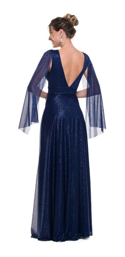 Imagem 2 de 2 de Vestido Madrinha Festa Lurex Manga Longa Plus 46 Ao 50
