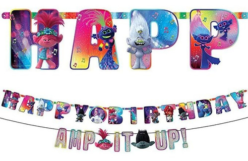 Amscan Trolls World Tour - Kit De Pancarta De Cumpleaños (ta