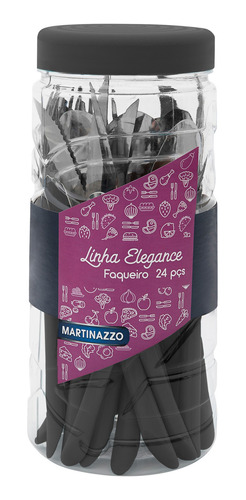 Cubiertos X24 Acero Inox Plástico Negro, Elegance Martinazzo