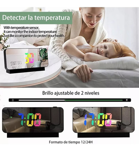 Reloj Despertador Digital Proyector Inalámbrico 11 Color Led