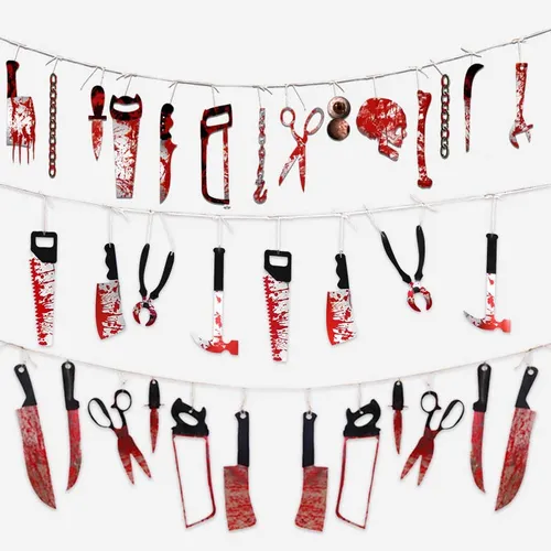 8 Blood Knives (pvc) - Halloween Bloody Knife Banner Decor