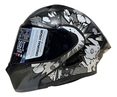 Casco Ich Abatible Comic Boom Mate Gris Para Motos