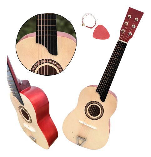 Mini Violão Infantil Acústico Madeira Com Cordas De Aço E Palheta - Brinquedo Musical Para Iniciantes