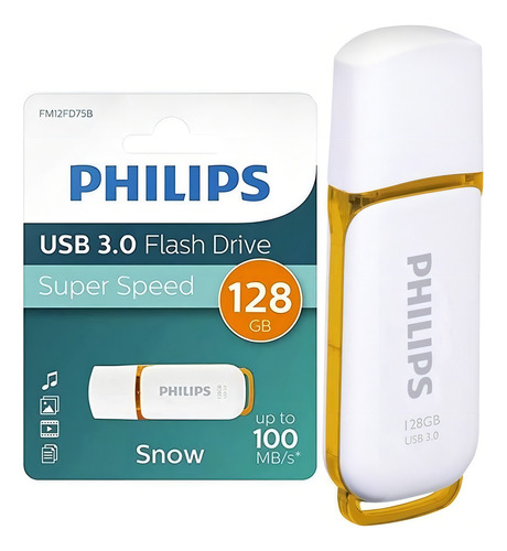 Pendrive Philips Snow 128gb Usb 3.0 Flash Speed Blanco