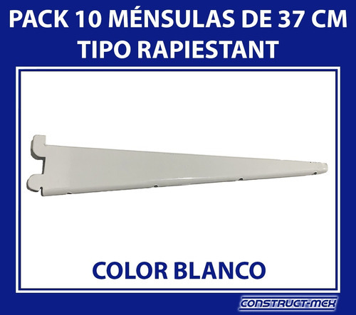 10 Mensula Reforzada 37cm Doble Enganche P/riel- Estanterias Color Blanco