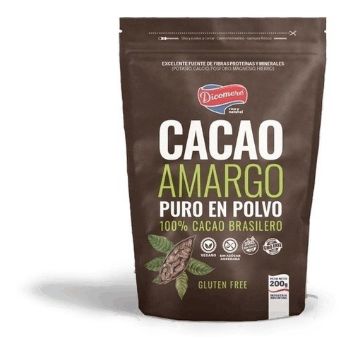 Cacao Amargo Puro 100% Cacao Brasilero Apto Vegano S/ Azucar