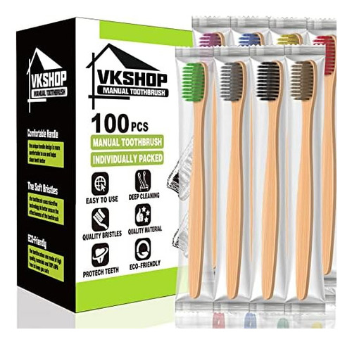 Vkshop Paquete De 100 Cepillos De Dientes De Bambú Natural,