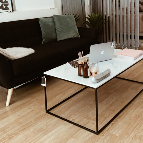 Mesa Ratona Centro Living Moderno En Hierro Y Simil Marmol