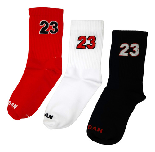 Calcetas 23 Basketball 1 / 2 Negro Blanco Rojo 3 Pack
