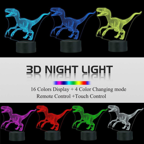Fullosun Dinosaurio 3d Luz De La Noche Jurásico Velociraptor