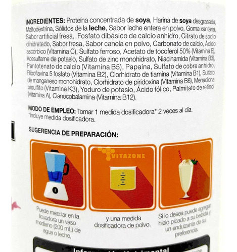 Imagen 4 de 6 de Malteada Enersoy Alimento De Soya Fresa 500 Grs Vitaminas