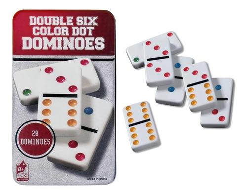 Domino Doble 6 A Color 28 Fichas Estuche Metal Lujo Grande