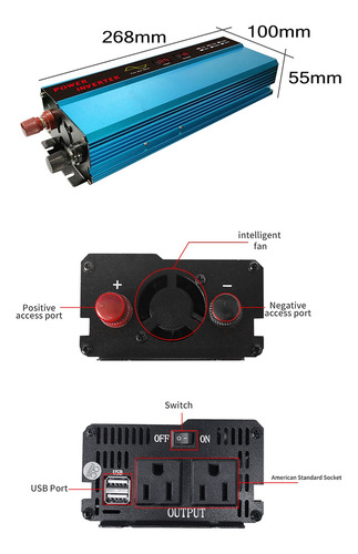 Imagen 3 de 6 de Convertidor Inversor De Potencia De Coche 1000w 2000watt