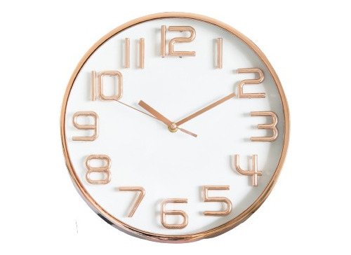 Reloj Pared Marco Plastico Champagne Fondo Blanco 30cm Diam