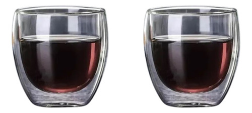 Set X2 Vaso Doble Pared De Vidrio 80 Ml Cafe Bebidas Color Transparente