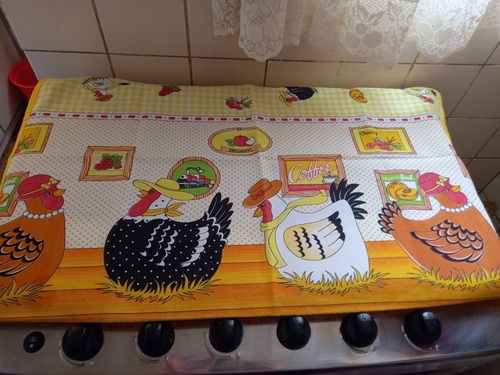 Toalha De Tecido P/fogão 5 Ou 6 Bocas C/desenho De Galinha