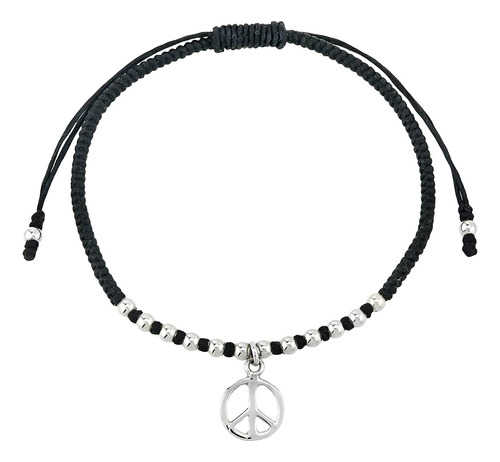 Pulsera Ajustable De Plata De Ley 925 Con Signo De La Paz, D