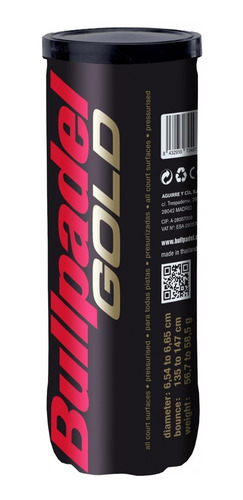 Imagen 1 de 6 de Tubo Pelotas Padel Bullpadel Gold X 3 Importadas Paddle