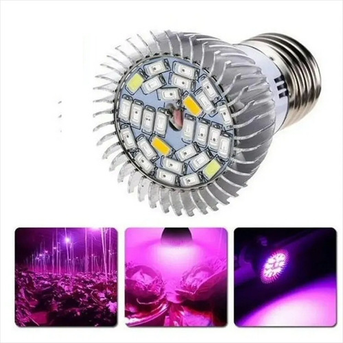 Imagen 2 de 6 de Ampolleta Grow Led Cultivo Aluminio 28 Led + Soquete E27
