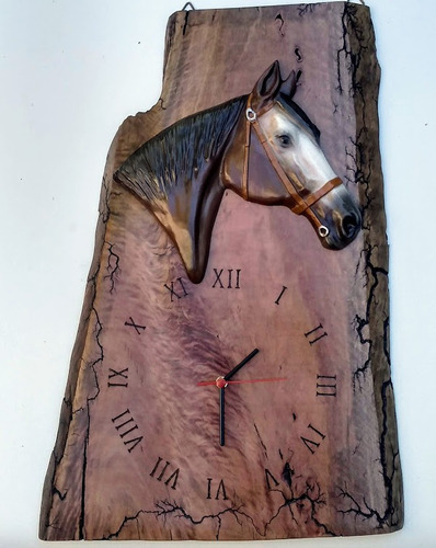 Relógio Parede Rústico Madeira Cabeça Cavalo Envio Imediato