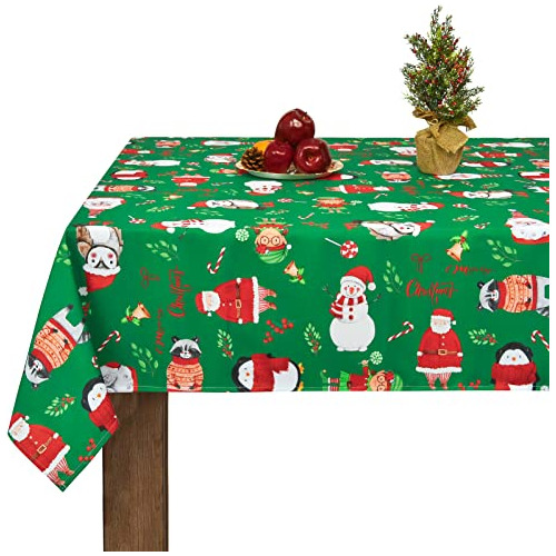 Mantel Navideño Reno Y Santa, 55x55 Pulgadas