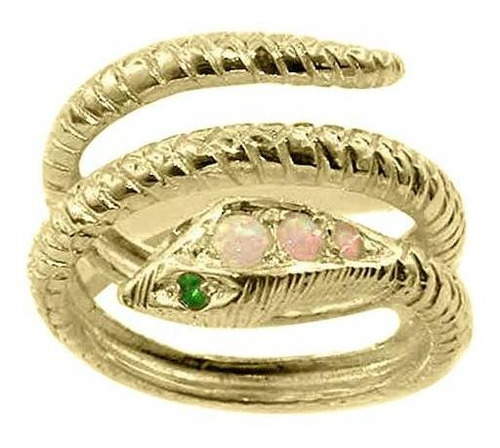 Letsbuygold 14k Yellow Gold Natural Opal And Emerald Womens 