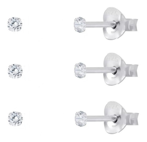 Trio De Brinco Zirconia Todos Com 2mm Prata 925 Tri80