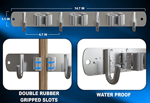 Soporte Pared Para Fregona Escoba 3 Estante 4 Gancho 2