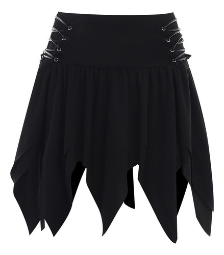 Falda Negra Corta Mujer Moda Gótica Irregular Con Cordon [u]