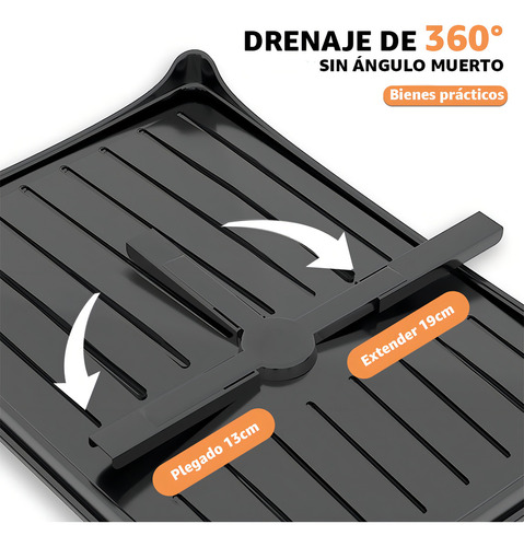 Escurridor De Platos Inoxidable Con Drenaje Automatico 360° Negro