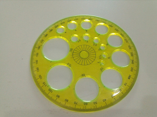 Transferidor 360° Plástico Com Vários Círculos, Cor Amarelo,