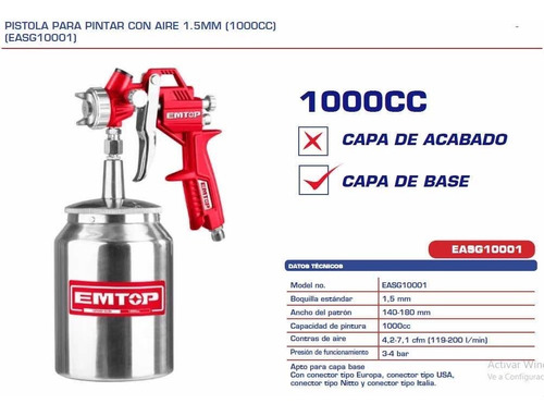 Pistola De Pintar 1000cc Marca Emtop