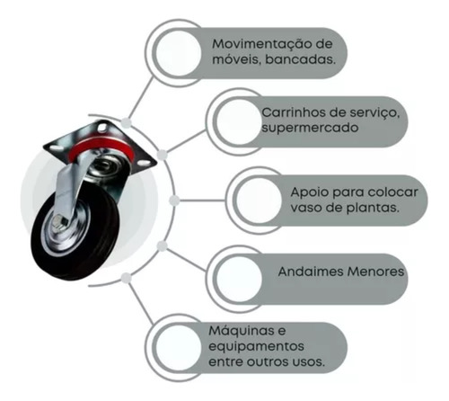 4 Rodizios Giratórios 6 Polegadas 2 Sem Trava 2 Com Trava