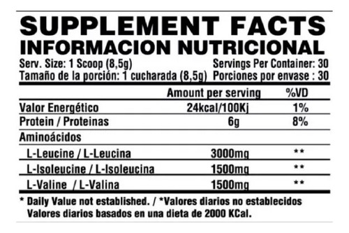 Bcaa 6000 Nutrex Aminoacidos Ramificados 30 Servicios