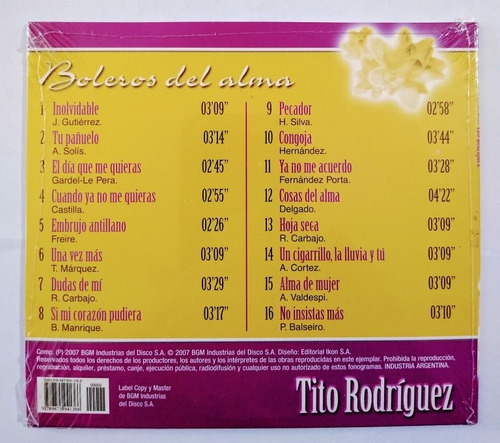Tito Rodríguez Cd Nuevo Boleros Del Alma Con Inolvidable