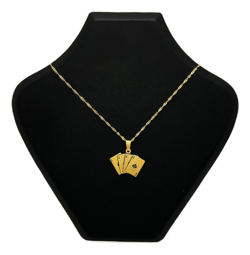 Cadena Y Dije Cartas De Póker Cuatro Ases Naipes Oro 18k Amarillo 55 Cm