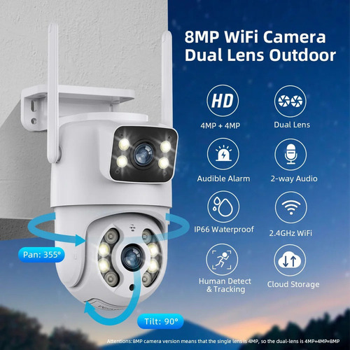 Cámara De Vigilancia Con Wifi, Lente Dual,8mp,ip
