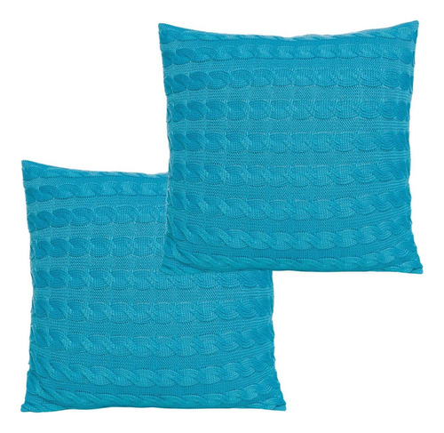 2 Capas De Almofada Em Tricô 45x45 Para Sofá Tricot Cor Azul-turquesa Trança