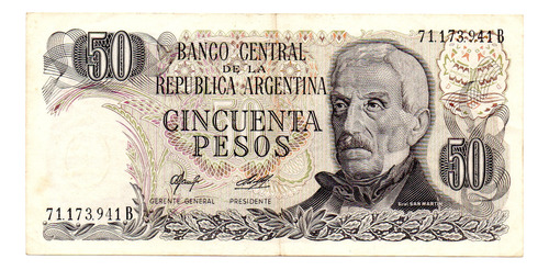 Billete 50 Pesos Ley, Bottero 2379, Año 1977 Usado Muy Bueno