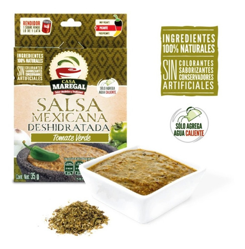 Imagen 3 de 4 de Salsa Mexicana Deshidratada Salsa Verde 35gr Caja C/14