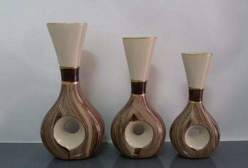 Imagem 3 de 4 de Conjunto Cerâmica Jogo Trio Vasos Redondo & Furo + Barca