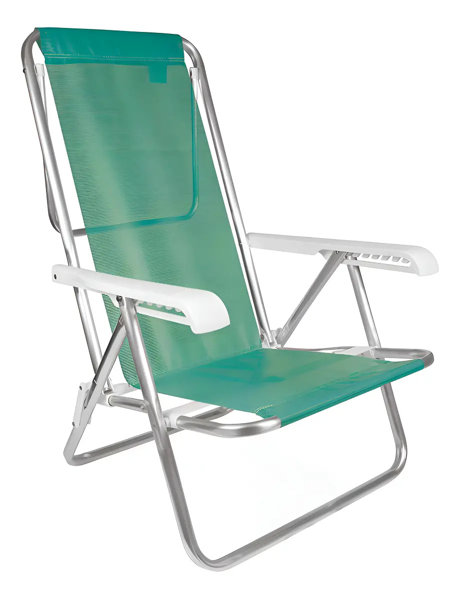 Cadeira Praia Aluminio Reforçada Reclinavel 8 Posiçoes Cor Verde