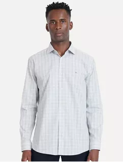 Camisa Aramis Tricoline Micro Grid Xadrez Marinho/branca