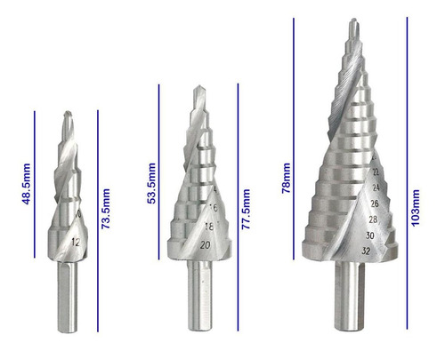 Brocas Espiral Escalonadas, Mxslb-003, 9pzs No.4 Al 12,20,32